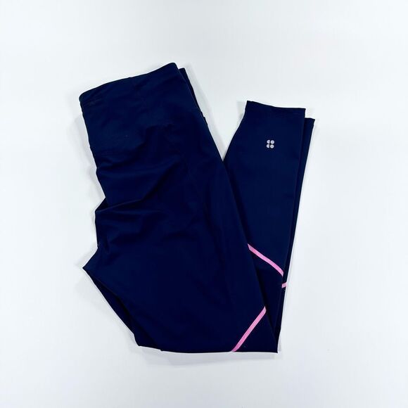 Sweaty Betty zero gravity navy leggings with pink piping 14 - Picture 3 of 13